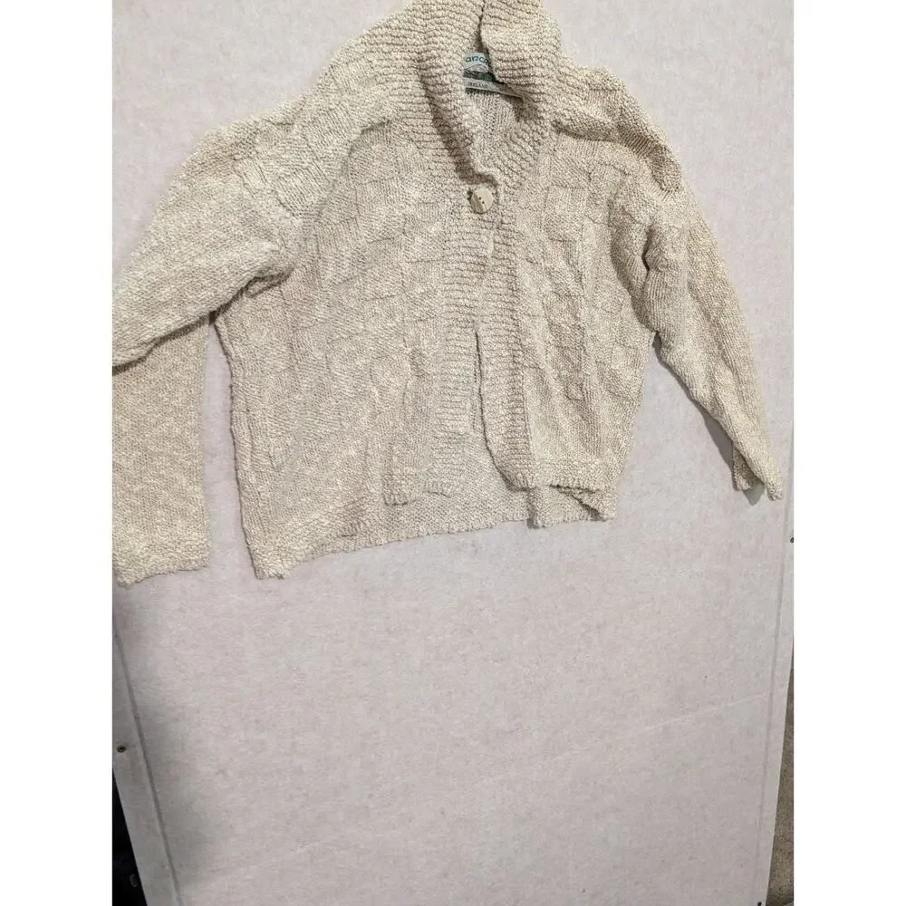Aran Craft One Button Ivory Cardigan Linen Cotton Mix Made In Ireland Medium M - Picture 2 of 8